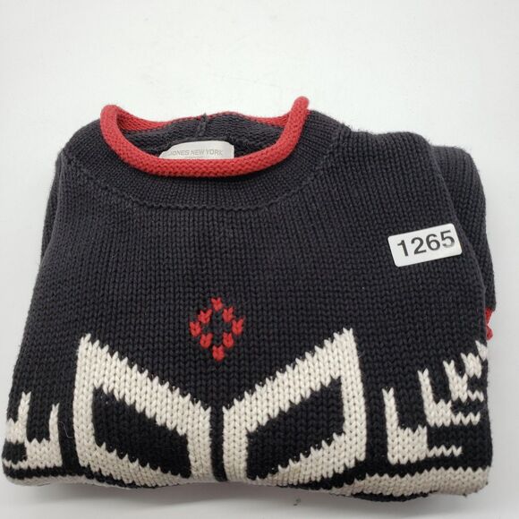 Vintage Jones New York Sweater Women Large Black Nordic Snowflake 100% Cotton - Picture 8 of 8